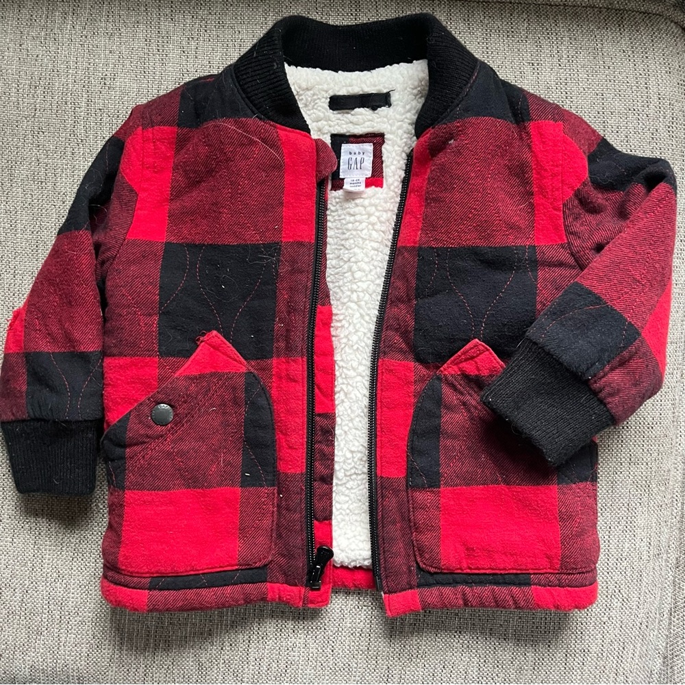 GAP Kids Red and Black Checkered flannel Jacket